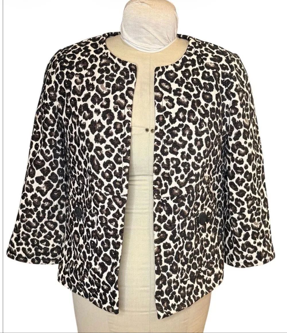 Chico’s Jacquard Animal Print Open Front Jacket Lined Sz. Small (Chico’s s Sz. 0